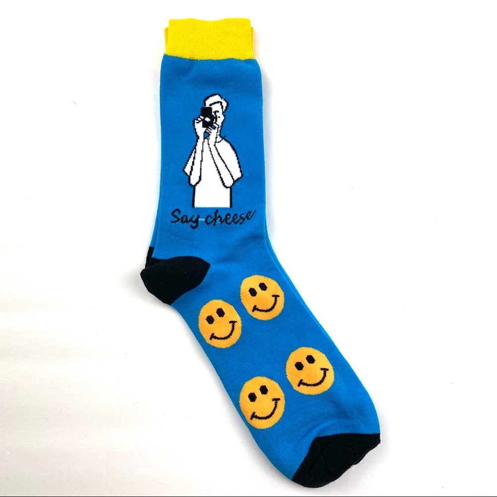 Mens Novelty Smiley Face Cotton Crew Dress Socks